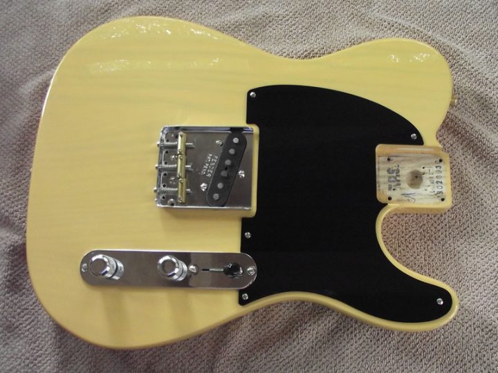 Esquire bakelite pickguard on Baja Telecaster body